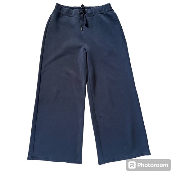 Spanx Airluxe Cropped Wide Leg Pant Navy Blue Size XLarge Pull On Elastic Waist - Picture 2 of 12